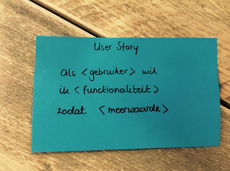 Voorbeeld van een user story op een post-it